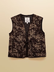 Joules Venetia Black/Gold Tie Front Quilted Velvet Gilet - Image 8 of 8