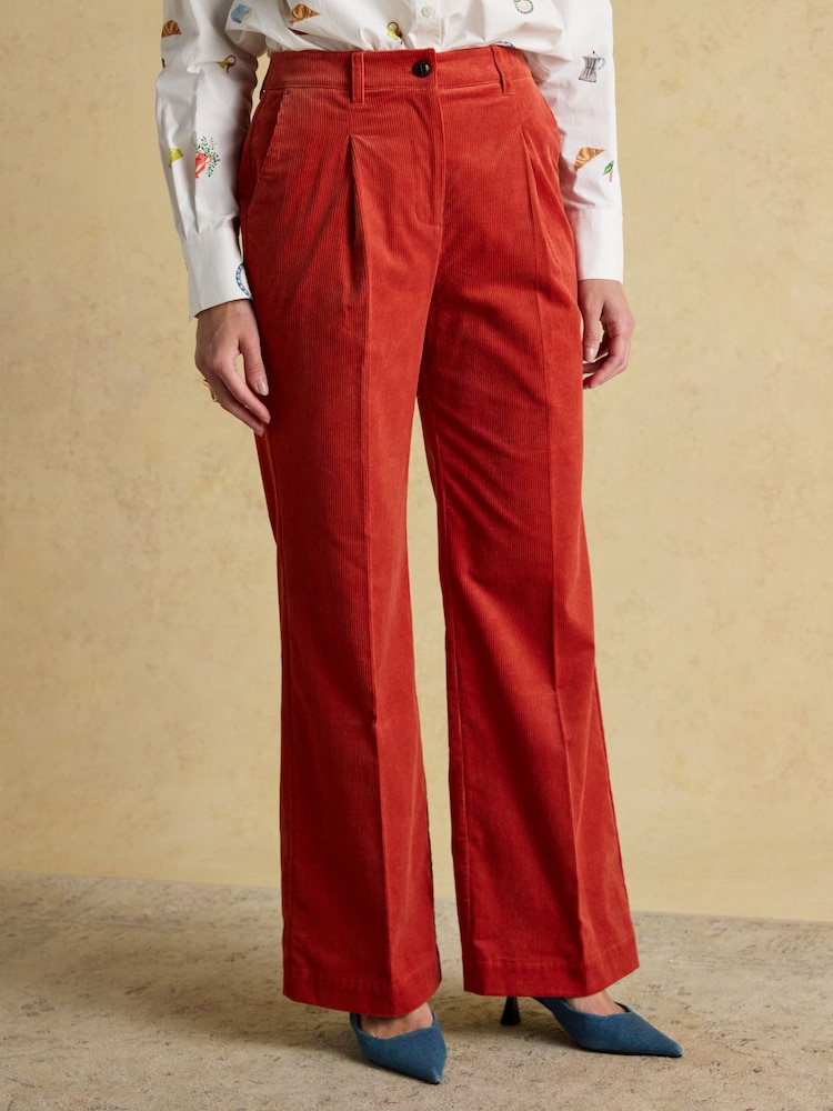 Joules Fernhill Burnt Orange Cord Wide Leg Pleated Trouser - Image 1 of 10 Joules Fernhill Burnt Orange Cord Wide Leg Pleated Trouser - Image 1 of 10