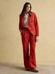 Joules Fernhill Burnt Orange Cord Wide Leg Pleated Trouser - Image 3 of 10