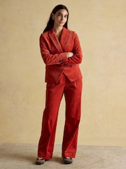 Joules Fernhill Burnt Orange Cord Wide Leg Pleated Trouser - Image 9 of 10