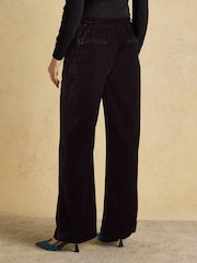 Joules Velvet Black Wide Leg Trouser - Image 2 of 8