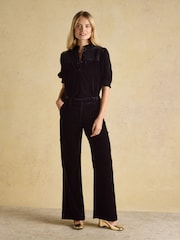 Joules Velvet Black Wide Leg Trouser - Image 3 of 8