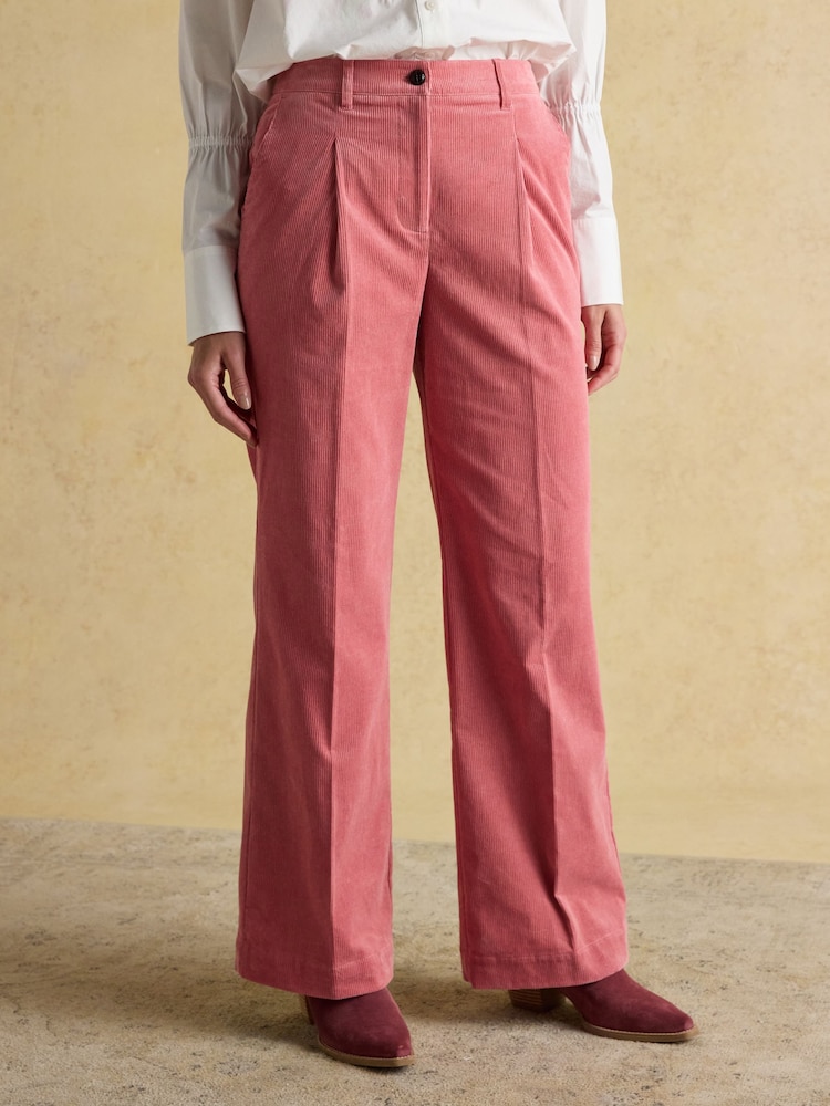 Joules Fernhill Pink Cord Wide Leg Pleated Trouser - Image 1 of 8 Joules Fernhill Pink Cord Wide Leg Pleated Trouser - Image 1 of 8