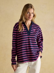 Joules Tallie Navy/Pink Combed Cotton Slub Collared Top - Image 1 of 7