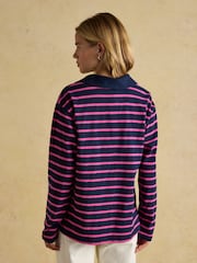 Joules Tallie Navy/Pink Combed Cotton Slub Collared Top - Image 2 of 7