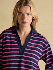 Joules Tallie Navy/Pink Combed Cotton Slub Collared Top - Image 4 of 7
