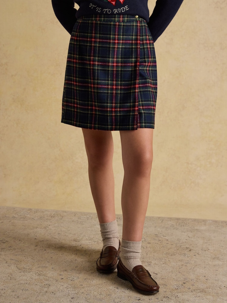 Joules Wrenley Navy Wrap Tweed Skirt - Image 1 of 7 Joules Wrenley Navy Wrap Tweed Skirt - Image 1 of 7