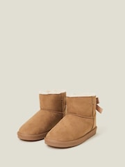 Angels By Accessorize Brown Girls Bow Suedette Boots - Image 2 of 4