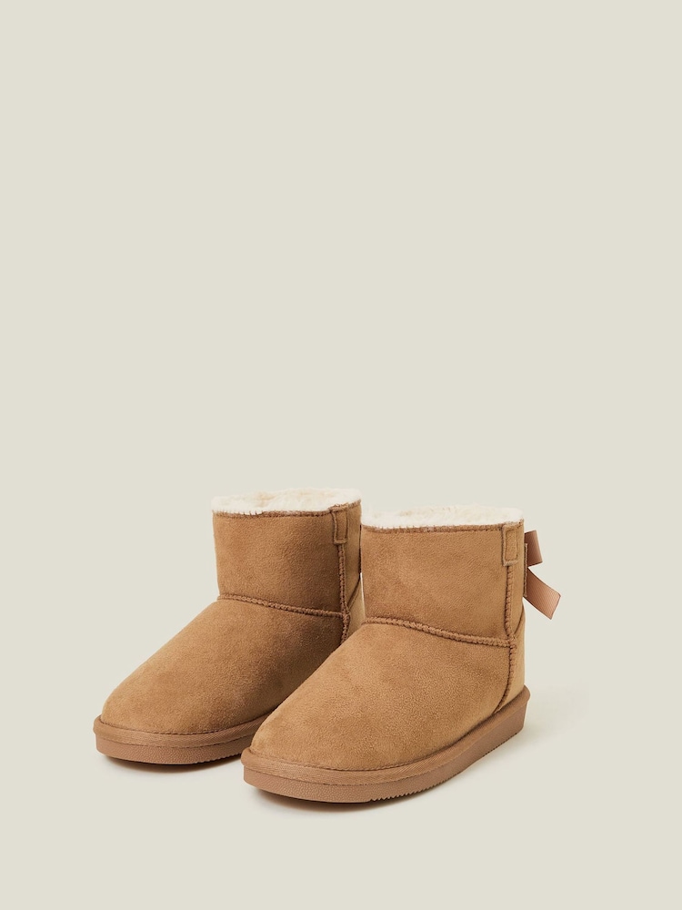Angels By Accessorize Brown Girls Bow Suedette Boots - Image 2 of 4