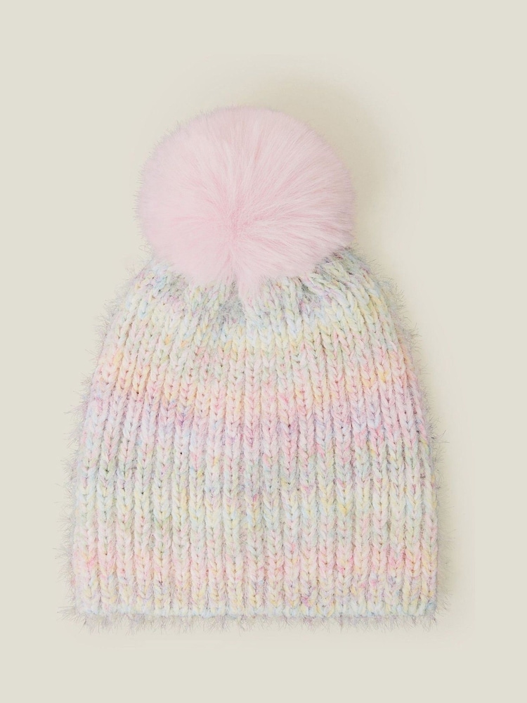 Angels By Accessorize Pink Girls Ombre Chenille Winter Pom Beanie Hat - Image 1 of 2