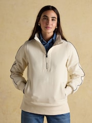 Joules Bronte Cream Funnel Neck Quarter Zip Cotton Sweatshirt - Image 1 of 8