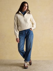 Joules Bronte Cream Funnel Neck Quarter Zip Cotton Sweatshirt - Image 7 of 8