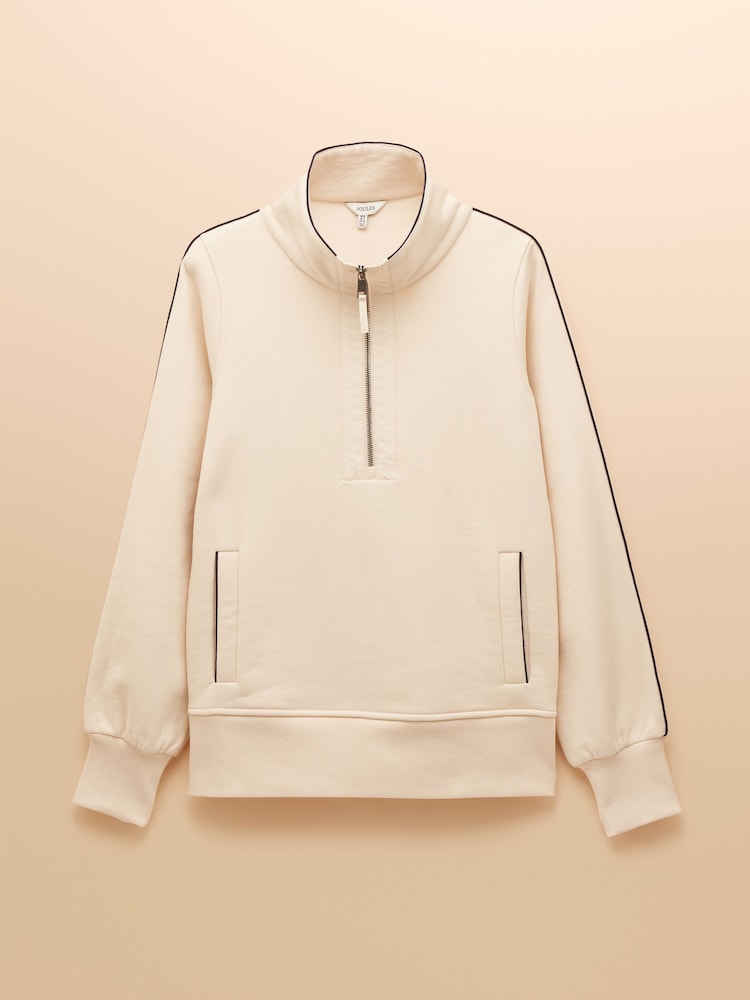 Joules Bronte Cream Funnel Neck Quarter Zip Cotton Sweatshirt - Image 8 of 8