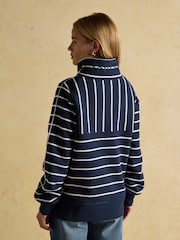Joules Bronte Navy Stripe Funnel Neck Quarter Zip Cotton Sweatshirt - Image 2 of 12