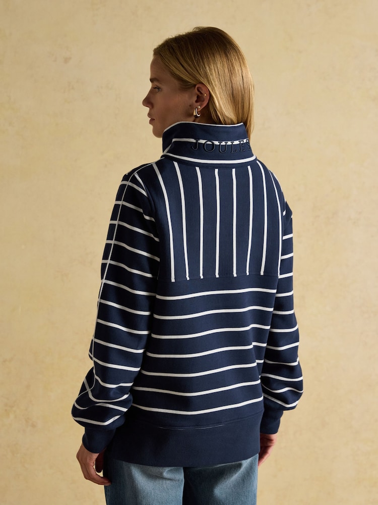 Joules Bronte Navy Stripe Funnel Neck Quarter Zip Cotton Sweatshirt - Image 2 of 12 Joules Bronte Navy Stripe Funnel Neck Quarter Zip Cotton Sweatshirt - Image 2 of 12