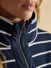 Joules Bronte Navy Stripe Funnel Neck Quarter Zip Cotton Sweatshirt - Image 9 of 12