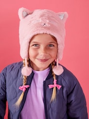 Angels By Accessorize Pink Girls Fluffy Faux Fur Cat Winter Chullo Hat - Image 1 of 4