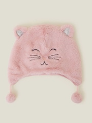 Angels By Accessorize Pink Girls Fluffy Faux Fur Cat Winter Chullo Hat - Image 3 of 4