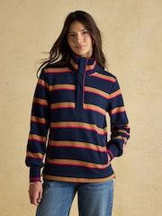 Burnham Navy/Tan Stripe Cotton Funnel Neck Quarter Zip Sweatshirt - Image 1 of 9