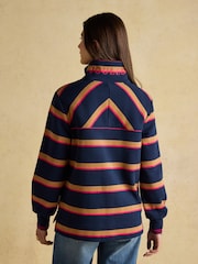 Burnham Navy/Tan Stripe Cotton Funnel Neck Quarter Zip Sweatshirt - Image 2 of 9