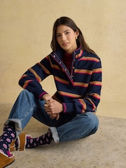 Burnham Navy/Tan Stripe Cotton Funnel Neck Quarter Zip Sweatshirt - Image 4 of 9