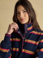 Burnham Navy/Tan Stripe Cotton Funnel Neck Quarter Zip Sweatshirt - Image 5 of 9