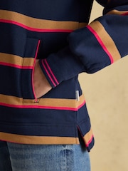 Burnham Navy/Tan Stripe Cotton Funnel Neck Quarter Zip Sweatshirt - Image 6 of 9