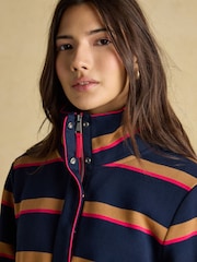Burnham Navy/Tan Stripe Cotton Funnel Neck Quarter Zip Sweatshirt - Image 7 of 9