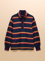 Burnham Navy/Tan Stripe Cotton Funnel Neck Quarter Zip Sweatshirt - Image 9 of 9