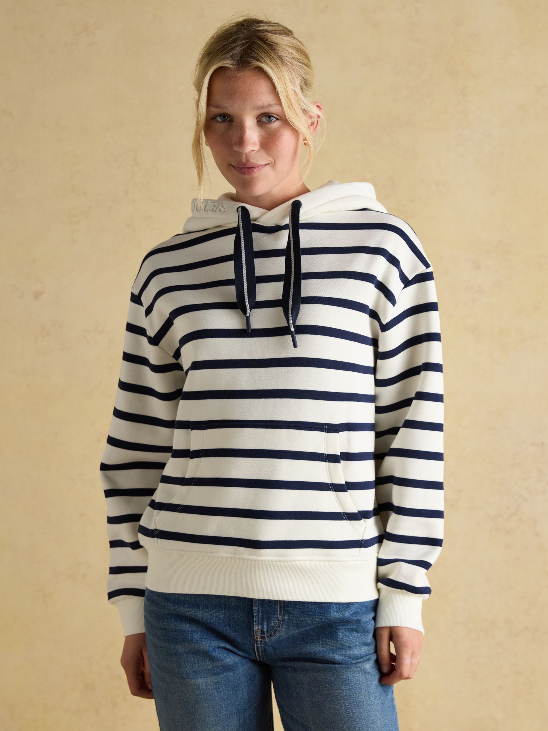 Joules Milbourne Cream & Navy Striped Hoodie