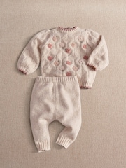 Mamas & Papas Cream Floral Knitted Jumper & Bottoms Set - Image 1 of 3