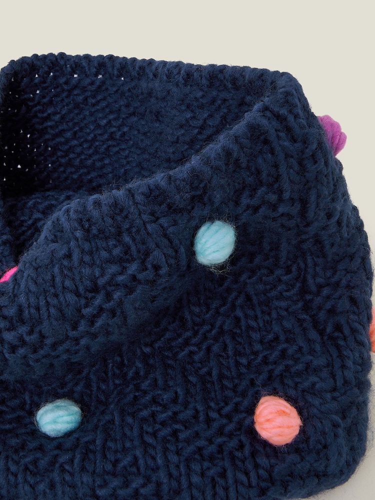 Angels By Accessorize Blue Girls Pom Pom Knit Snood - Image 2 of 3