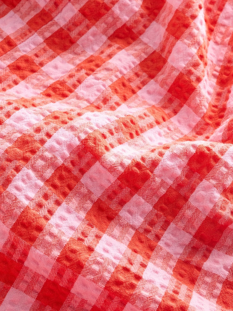 Rouge/Rose - Haut vichy 100% coton texturé à manches bouffantes noué sur le devant - Image 10 of 12