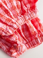 Rouge/Rose - Haut vichy 100% coton texturé à manches bouffantes noué sur le devant - Image 11 de 12