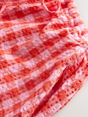 Rouge/Rose - Haut vichy 100% coton texturé à manches bouffantes noué sur le devant - Image 12 de 12