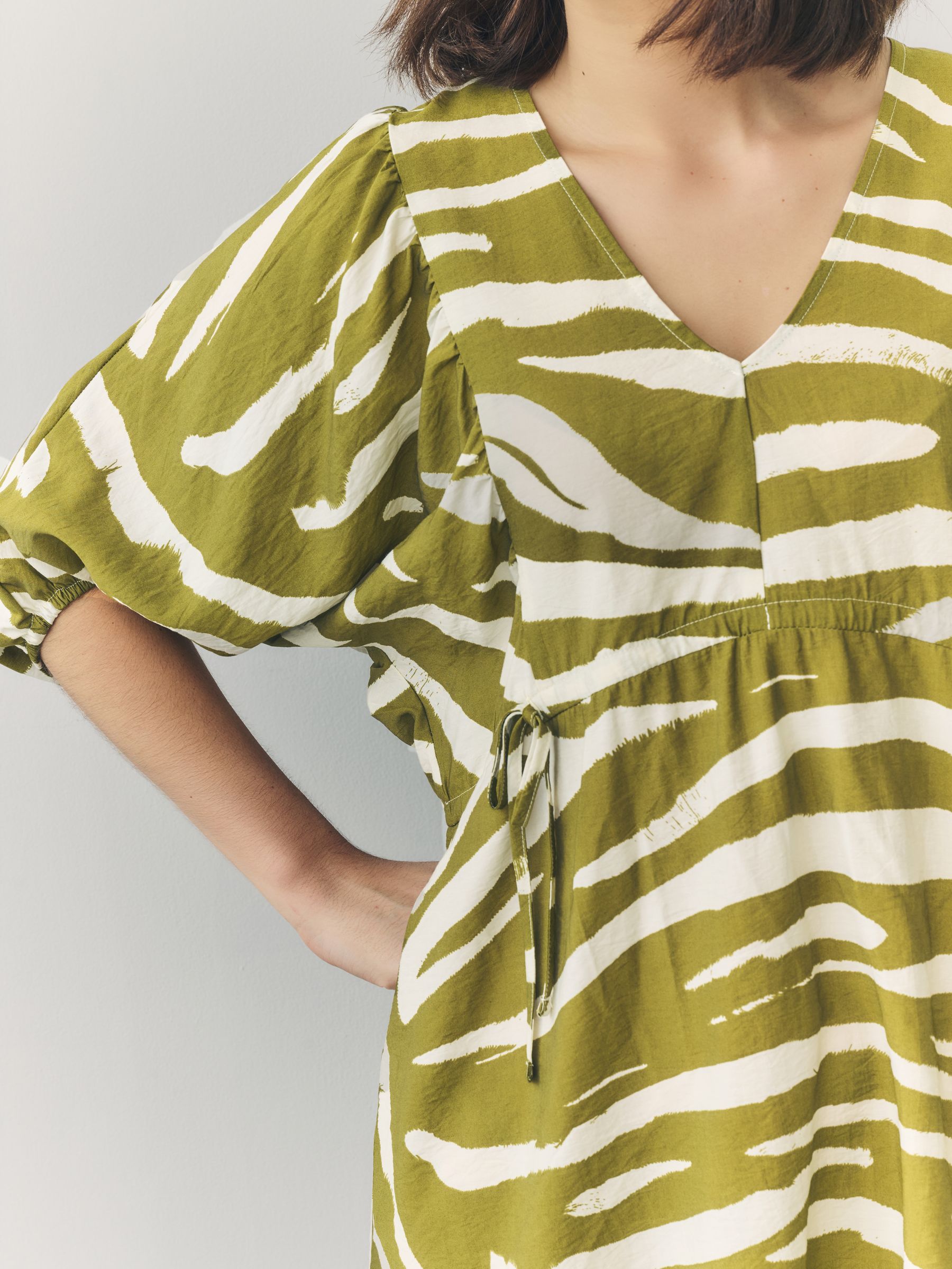 Buy Green/White Volume Sleeve Tie Mini Dress from Next Armenia