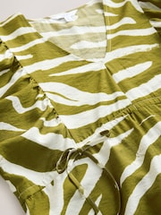 Green/White Spot Volume Sleeve Tie Mini Dress - Image 5 of 6