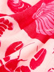 Pink Shell Print Short Sleeve Tie Waist Midi Dress with Linen - Image 7 of 8