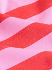 Red/Pink Stripe 100% Cotton Tie Waist Mini Shirt Dress - Image 6 of 7