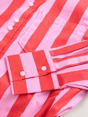 Red/Pink Stripe 100% Cotton Tie Waist Mini Shirt Dress - Image 7 of 7