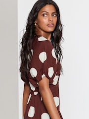 Chocolate Brown Spot Print Puff Sleeve Midi Dress - Image 3 of 3