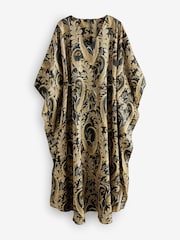 Black and Gold Paisley Print Occasion Kaftan Style V-Neck Maxi Dress - Image 6 of 7