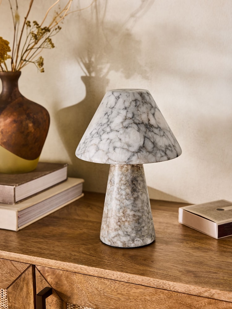 French Connection Grey/Ecru Pyaara Rechargeable Marble Table Lamp - Image 1 of 6