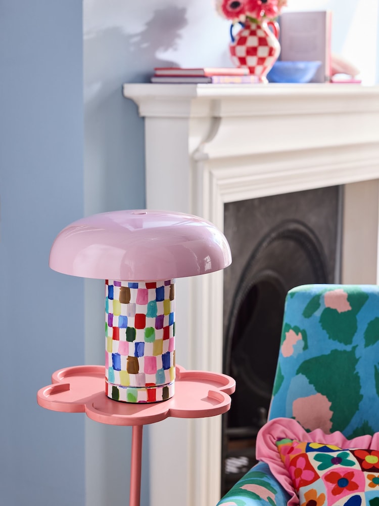 Eleanor Bowmer Pink Check USB Rechargeable Table Lamp - Image 2 of 6