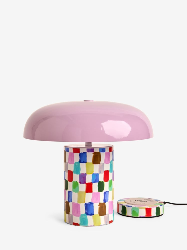 Eleanor Bowmer Pink Check USB Rechargeable Table Lamp - Image 6 of 6