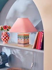 Eleanor Bowmer Pink Square Ceramic Icons Table Lamp - Image 1 of 6