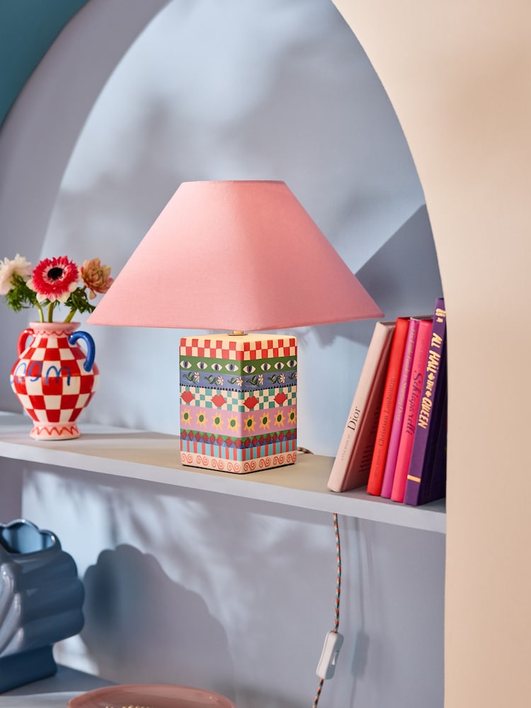 Eleanor Bowmer Pink Square Ceramic Icons Table Lamp - Image 1 of 6