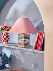 Eleanor Bowmer Pink Square Ceramic Icons Table Lamp - Image 2 of 6