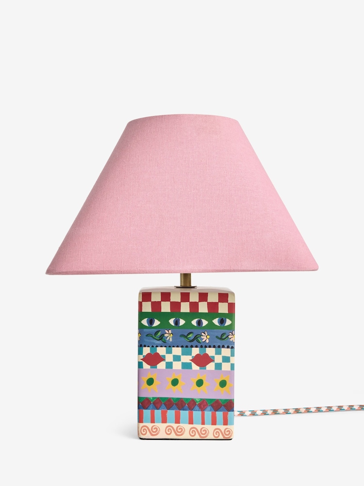 Eleanor Bowmer Pink Square Ceramic Icons Table Lamp - Image 6 of 6