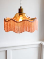 Rockett St George Amber Orange Fringe Glass Pendant Light - Image 1 of 4